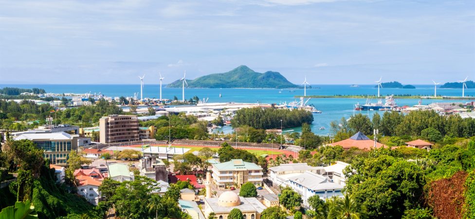 Overlook of colourful Seychelles capital Victoria, Mahe island